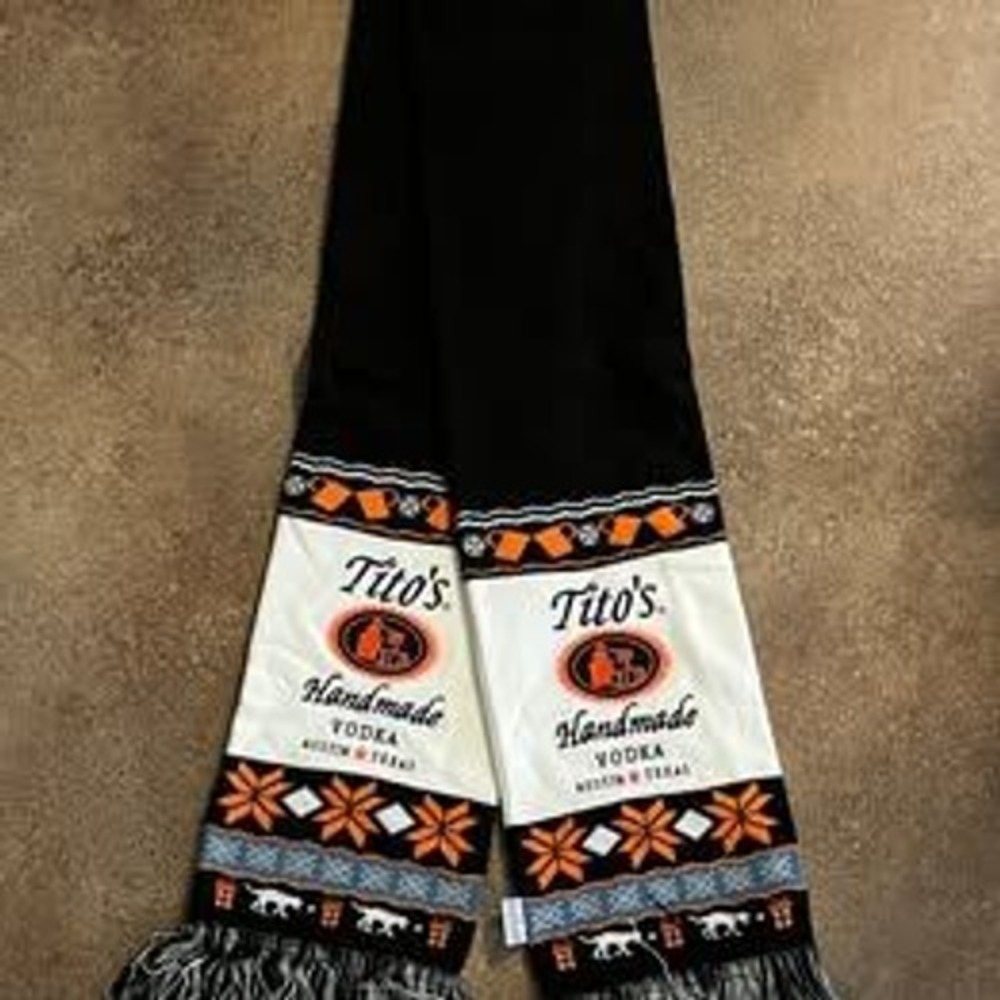 New Tito's Handmade Vodka Austin Texas Ugly Christmas Sweater Winter Scarf UT